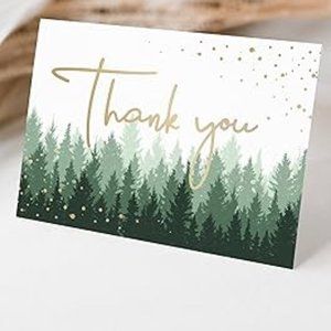 48 Gold Foil Forest Thank You Cards with Envelopes 4 X 6